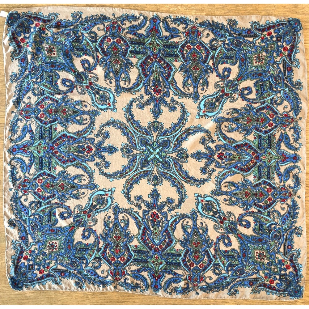 Lillian Vernon Hand Rolled/Hand Printed Silk Scarf-Paisley Design-100% Silk-30"